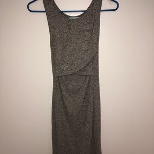 Gray petite wrap dress with peekaboo triangle!
